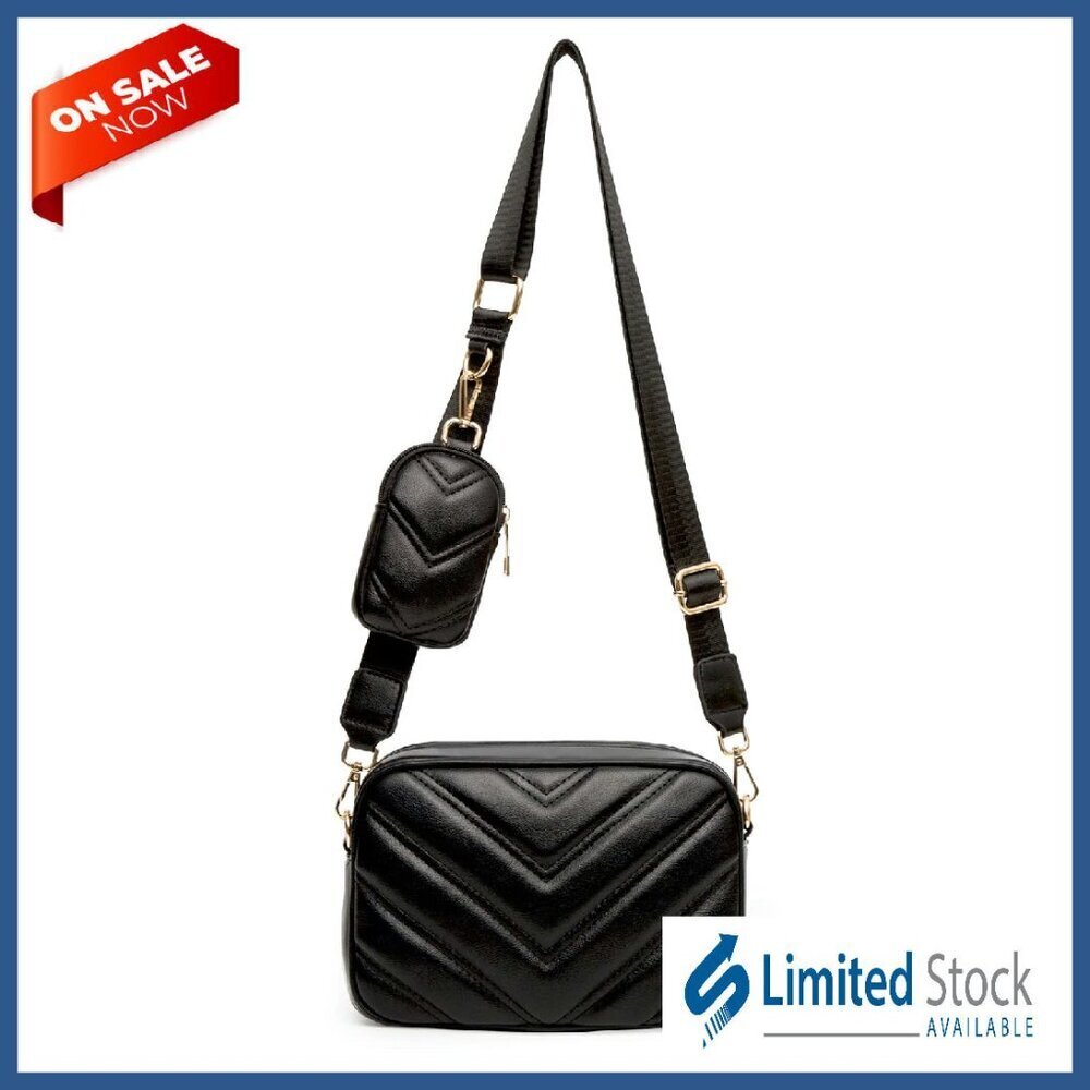 Quilted Vegan Leather Crossbody Bag with Coin Purse, Adjustable Strap